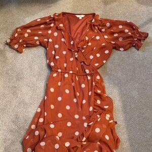 LC Lauren Conrad Terracotta Dress with White Dots